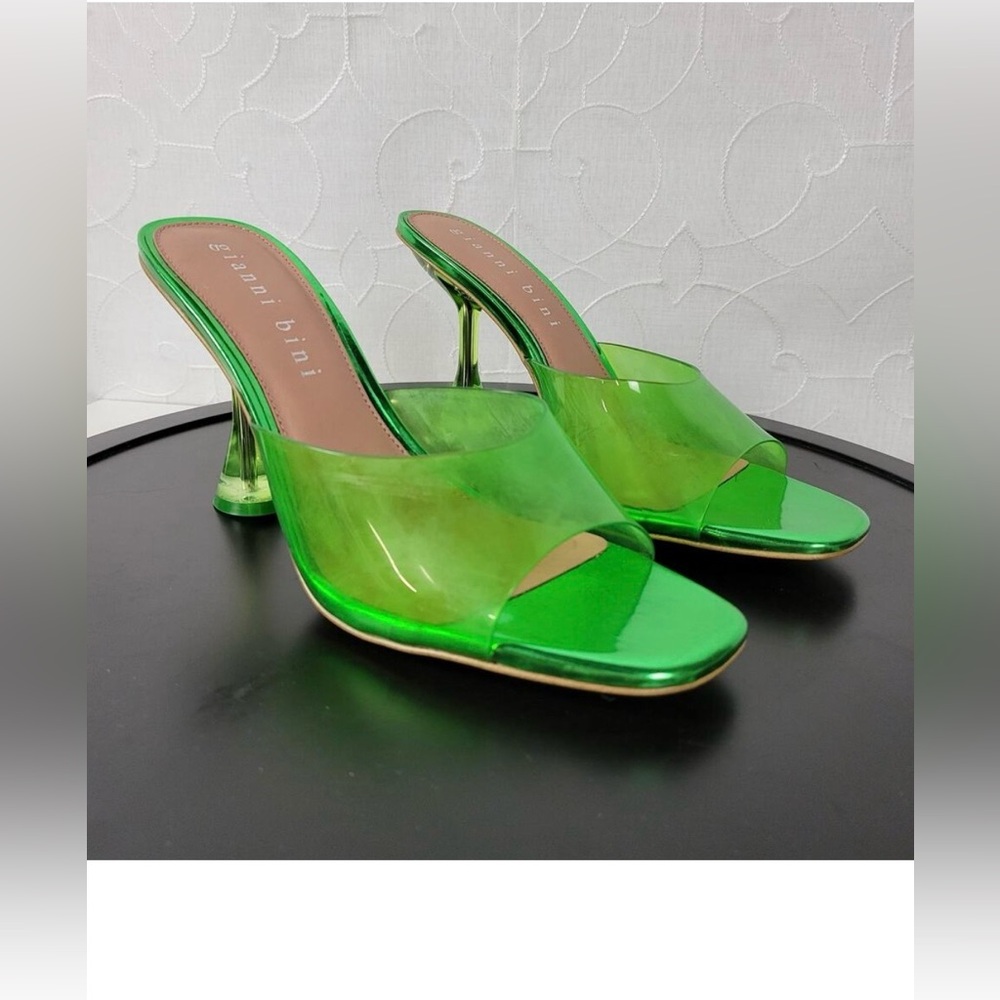 Gianni Bini Oziee Green Sculptural Heeled Slip On Sandals Square Toes Size 7.5